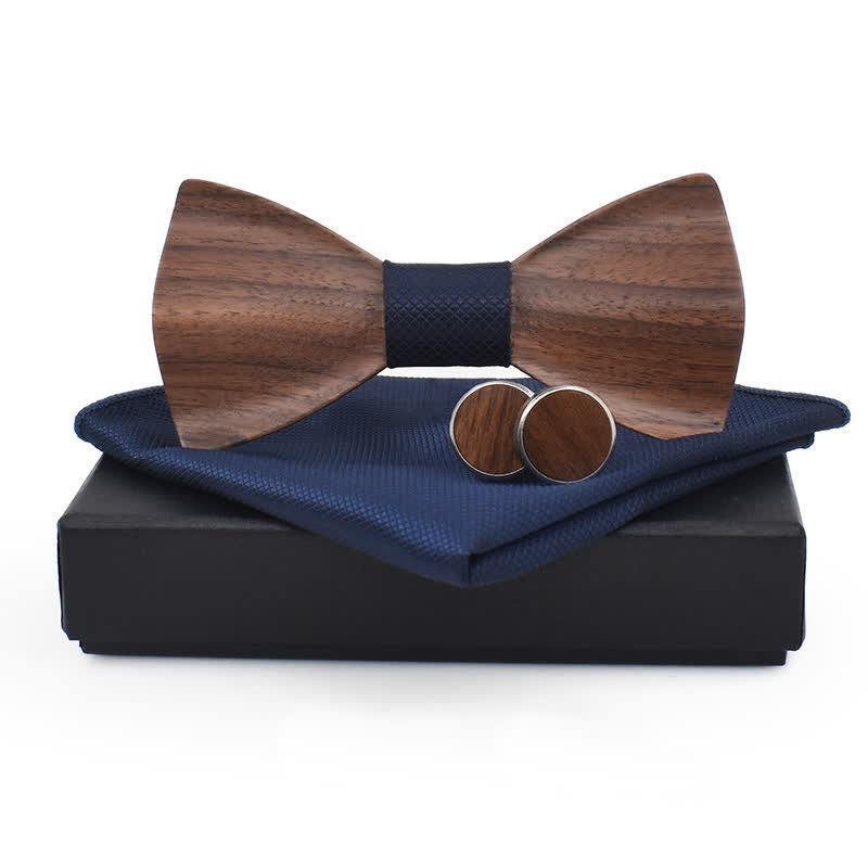 Juego de 3 pajaritas de madera a cuadros para hombre.