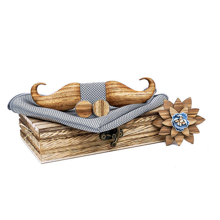 Juego de 4 pajaritas de madera con bigote Burlywood para hombre