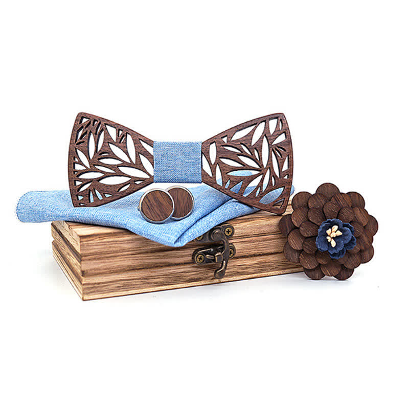 Juego de 4 pajaritas de madera con hojas huecas para hombre