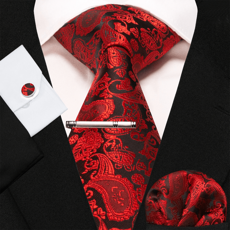 Conjunto de 4 corbatas de cachemira glamurosas para hombre en rojo y negro