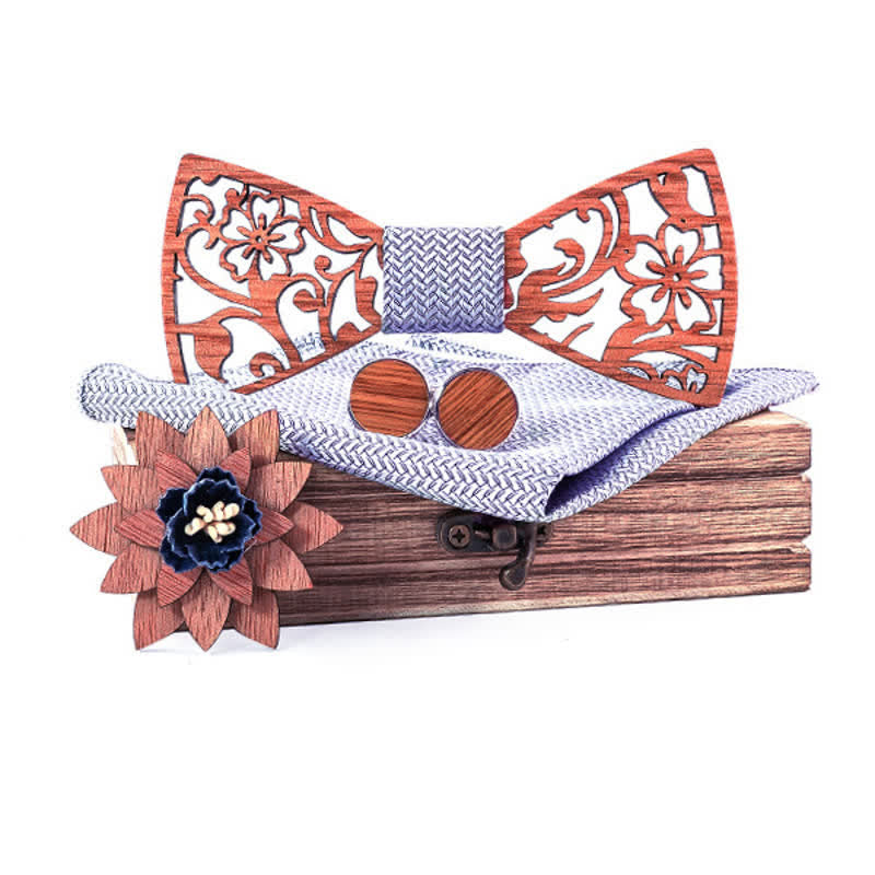 Juego de 4 pajaritas de madera huecas con diseño floral para hombre