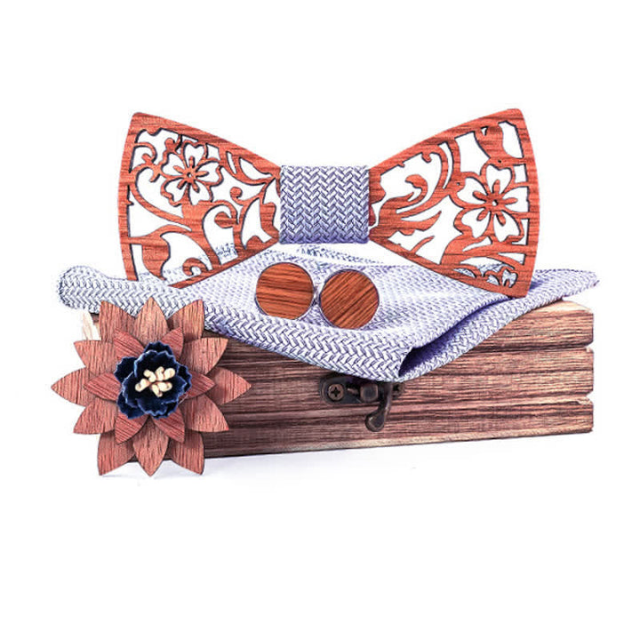 Juego de 4 pajaritas de madera huecas con diseño floral para hombre