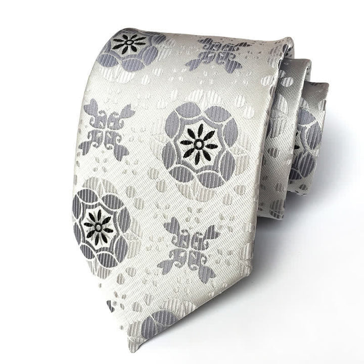 Corbata con medallón geométrico real y flores para hombre