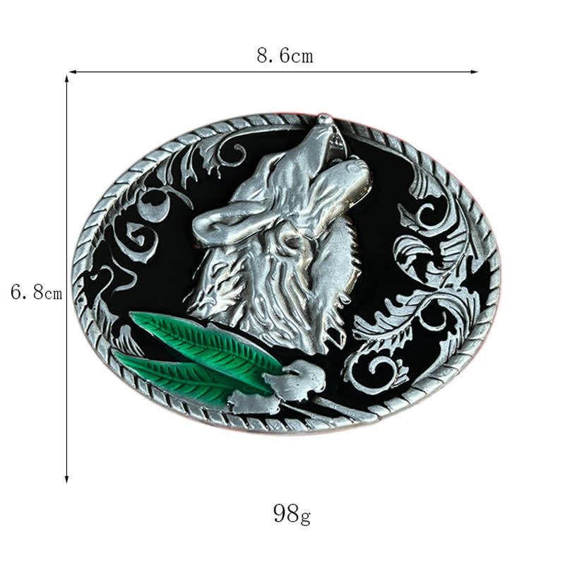 Cinturón de cuero con hebilla de cabeza de lobo aullador para hombre hecho a mano