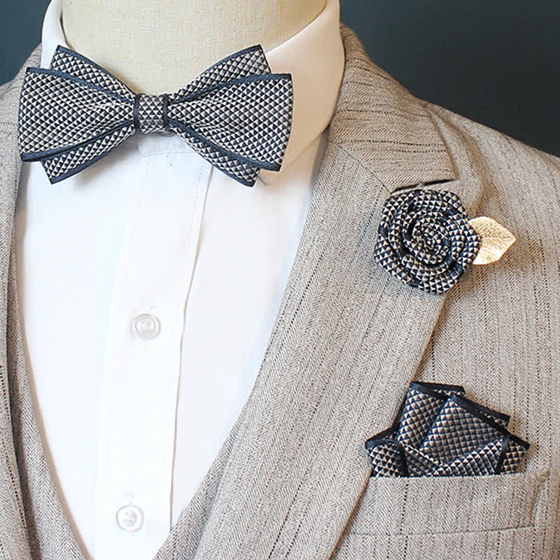 Conjunto de 3 pajaritas para novios de boda con cuadros micro para hombre