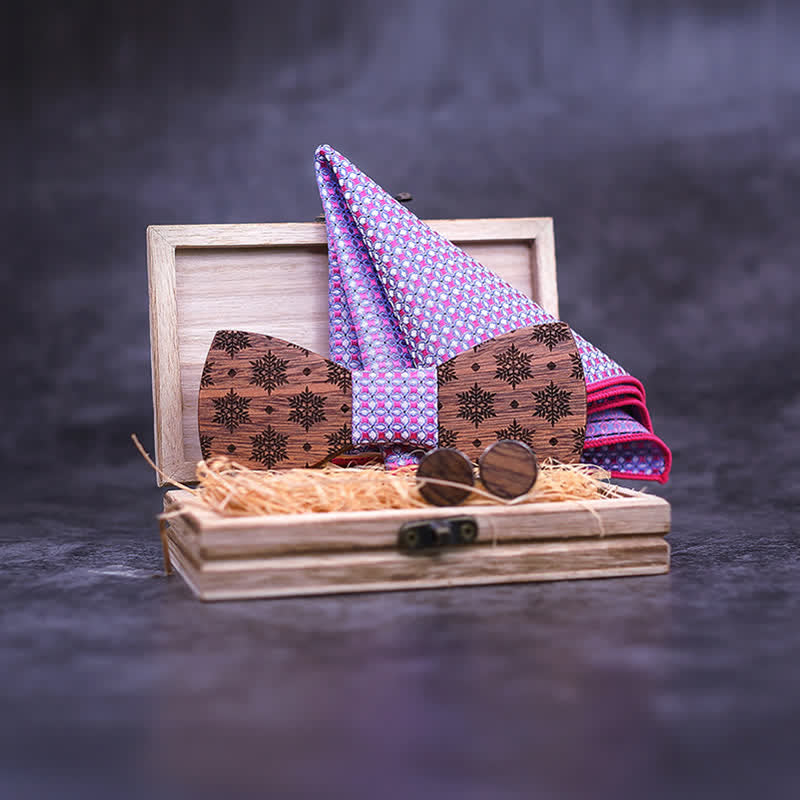 Juego de 3 pajaritas navideñas de madera con diseño de copos de nieve para hombre