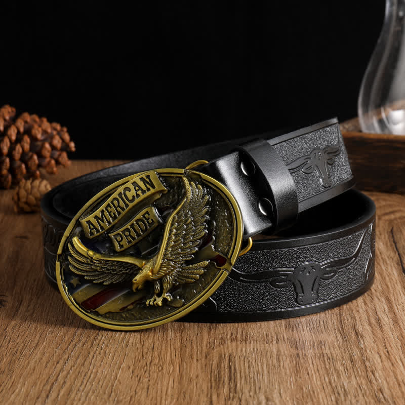 Cinturón de cuero con águila calva American Pride para hombre