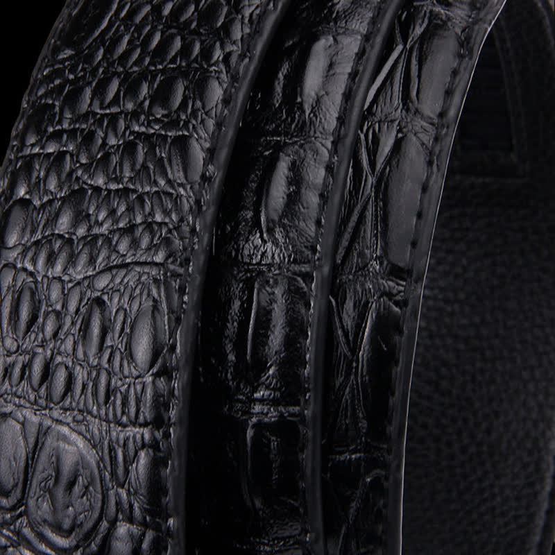 Cinturón de piel automático con estampado de cocodrilo y garra de caimán para hombre