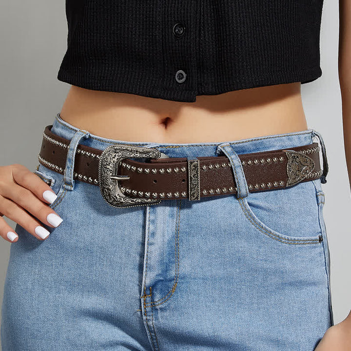 Cinturón de cuero estilo punk con remaches impresionantes para mujer