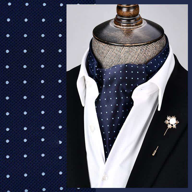 Corbata Ascot con lunares y estampado floral Modern Grandeur en azul oscuro