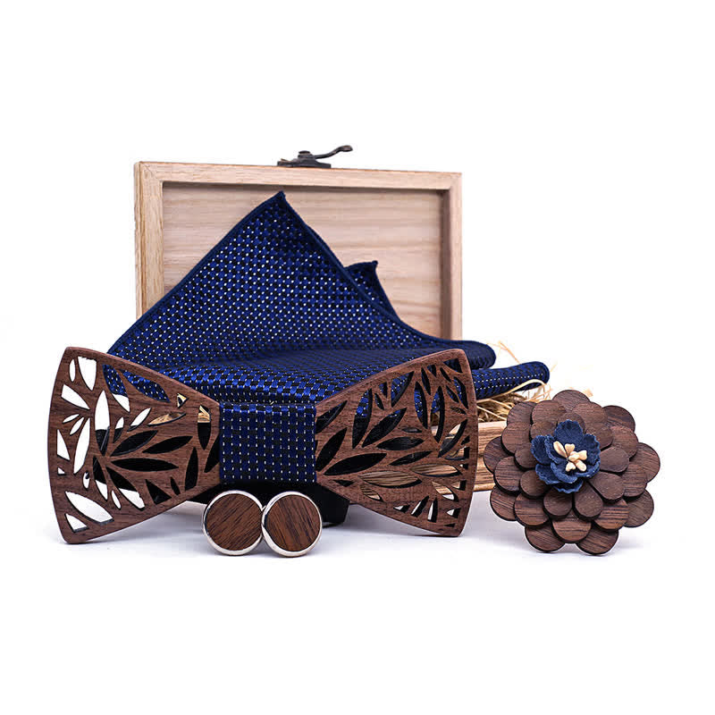 Juego de 4 pajaritas de madera con hojas huecas para hombre