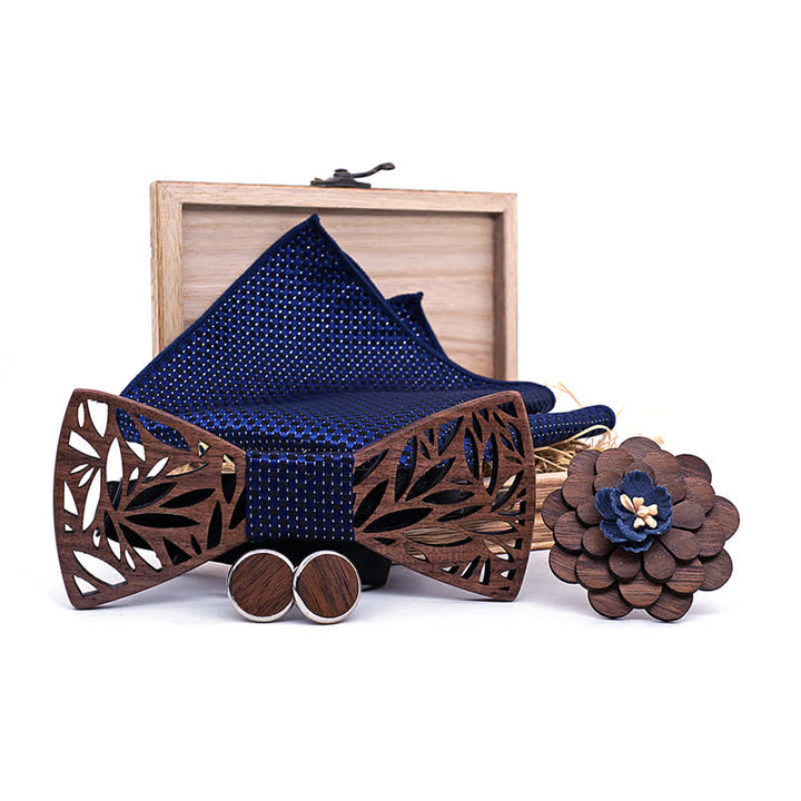 Juego de 4 pajaritas de madera con hojas huecas para hombre