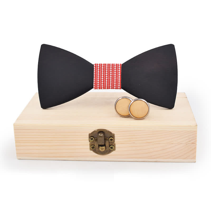Juego de 2 gemelos de pajarita de madera negros para hombre