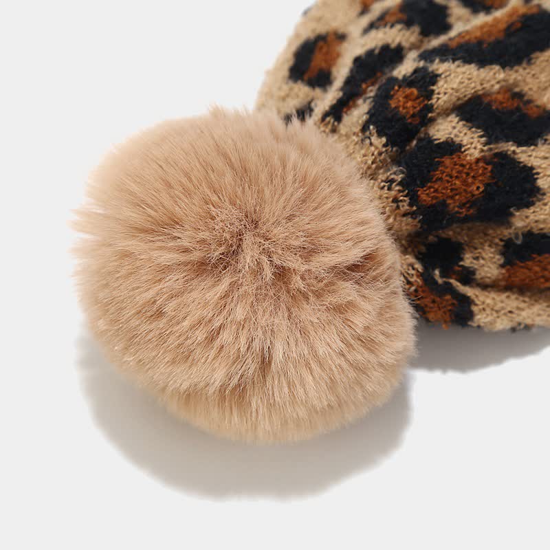 Conjunto de 3 guantes y bufanda con estampado de leopardo para mujer