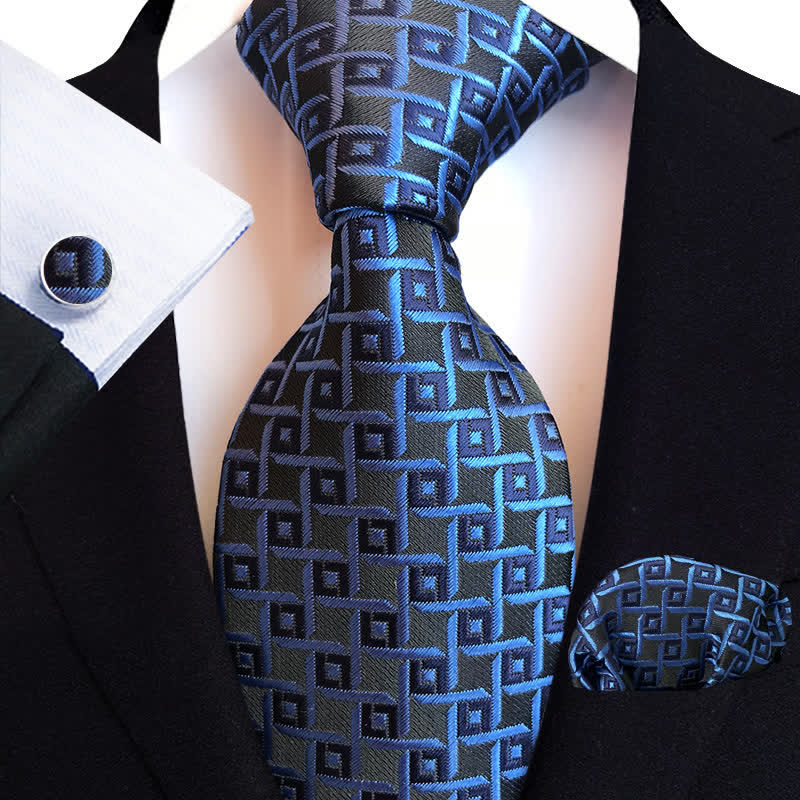 Conjunto de 3 corbatas a cuadros modernos para hombre en azul y negro