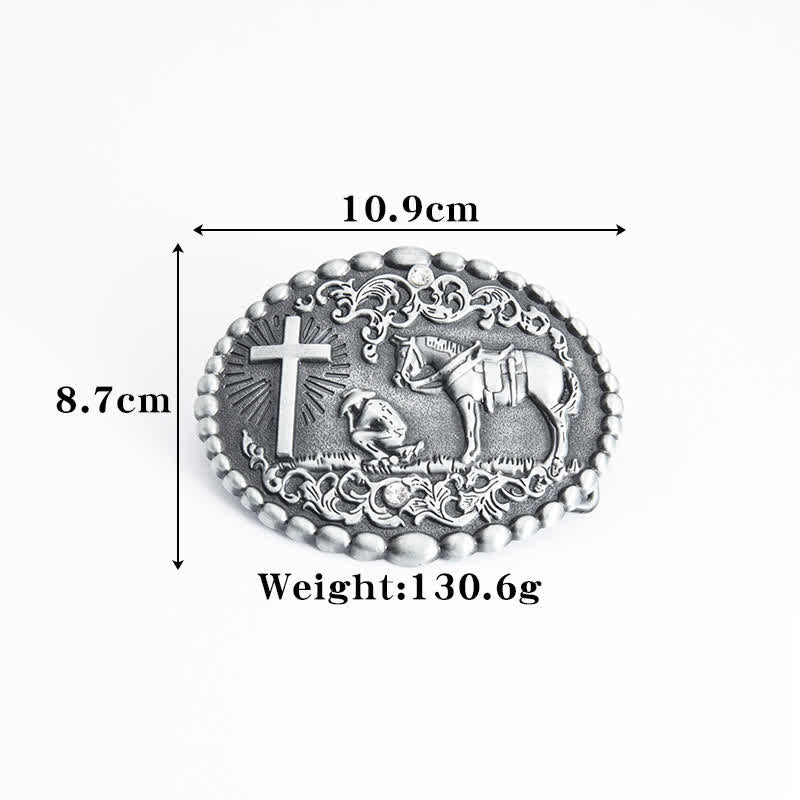Cinturón de cuero con cruz de corcel para oración arrodillada para hombre