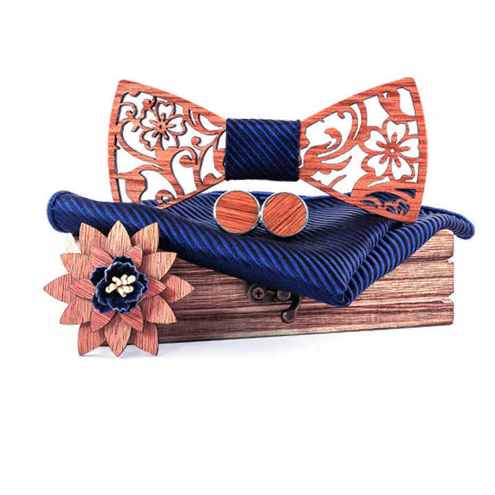 Juego de 4 pajaritas de madera huecas con diseño floral para hombre