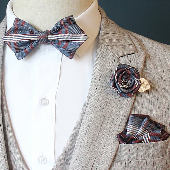 Conjunto de 3 pajaritas a cuadros con rayas horizontales para hombre