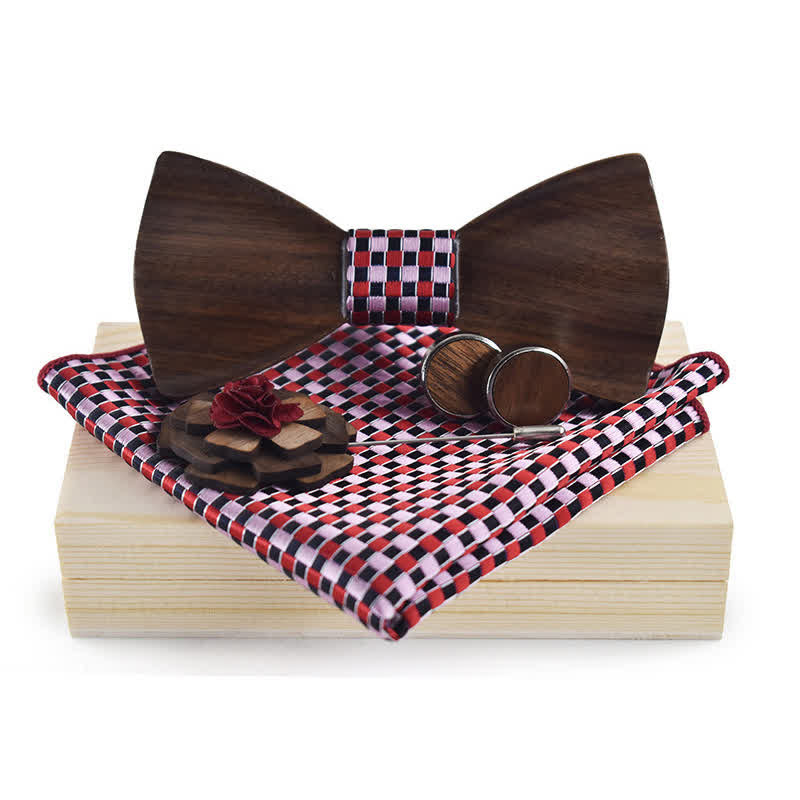 Juego de 4 pajaritas vintage de madera negra para hombre