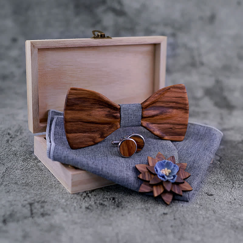 Juego de 4 pajaritas de madera cóncavas formales para hombre