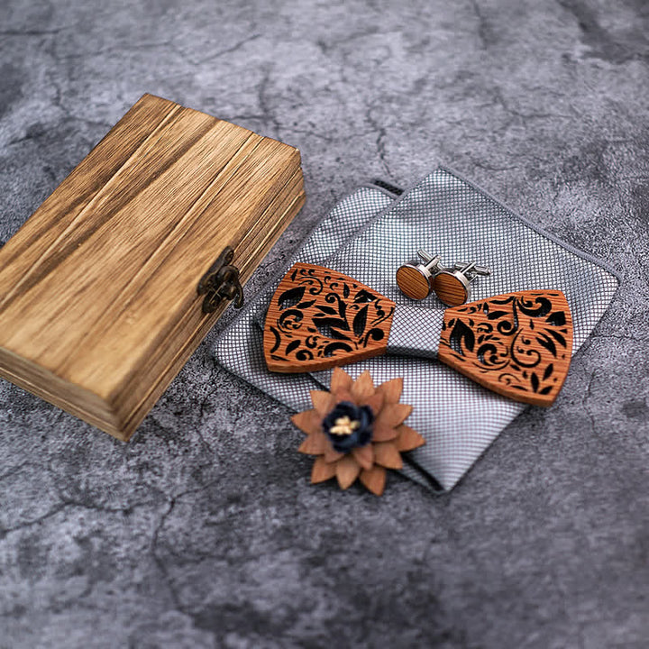 Juego de 4 pajaritas de madera huecas para hombre con forma de planta