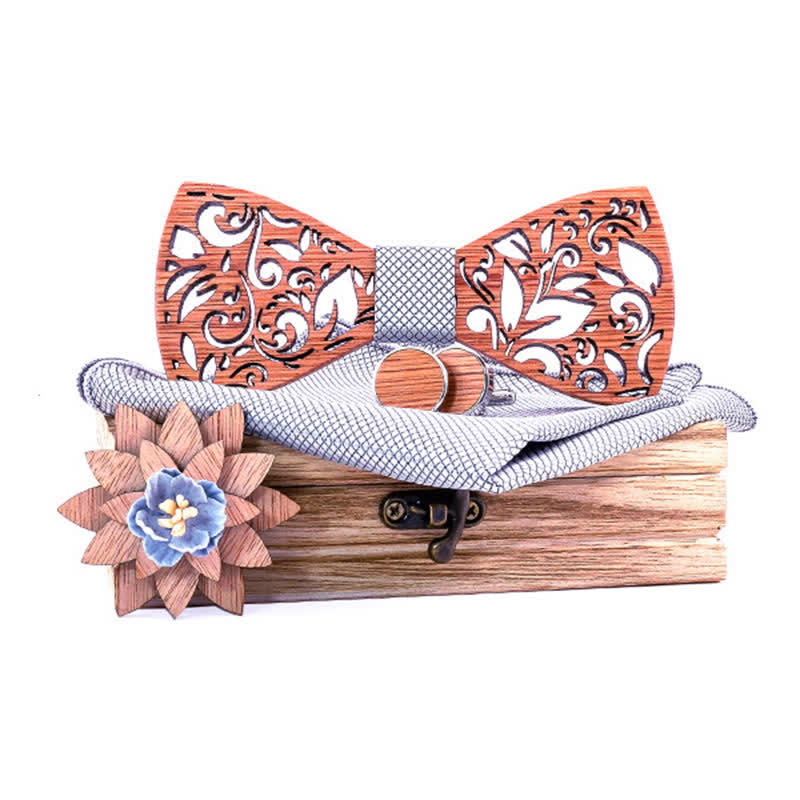 Juego de 4 pajaritas de madera huecas para hombre con forma de planta