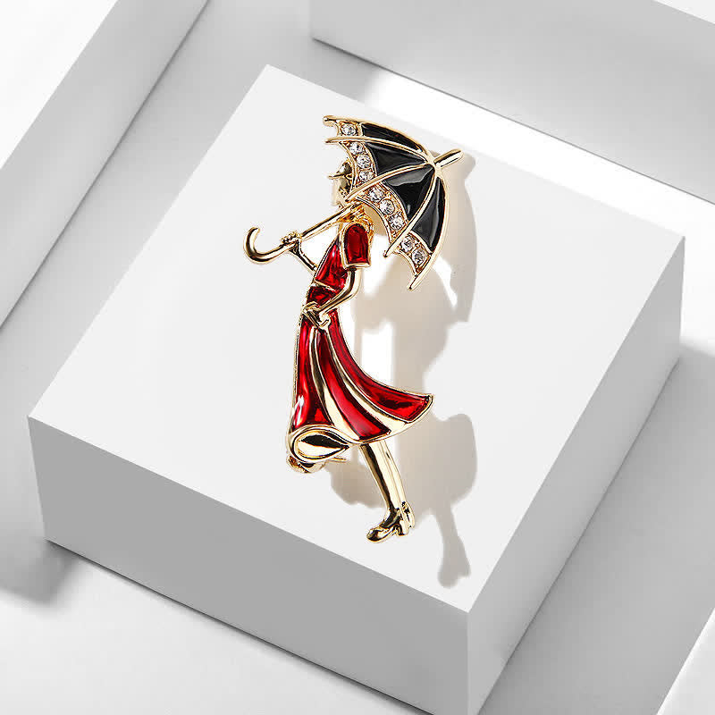 Precioso broche de mujer con forma de paraguas rojo