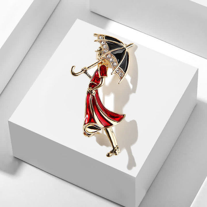 Precioso broche de mujer con forma de paraguas rojo