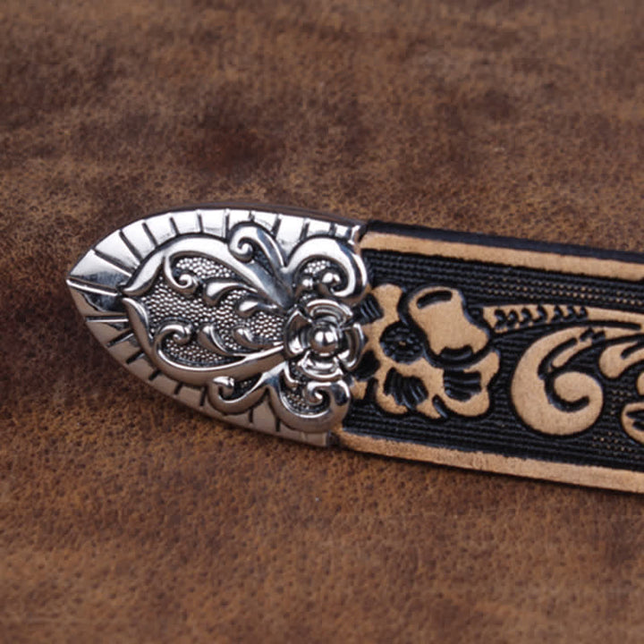 Cinturón unisex vintage de piel con estampado de rosas pequeñas