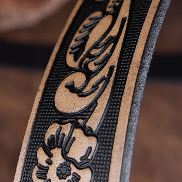 Cinturón unisex vintage de piel con estampado de rosas pequeñas