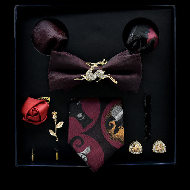Caja de regalo con 8 pijamas informales con diseño floral burdeos y negro
