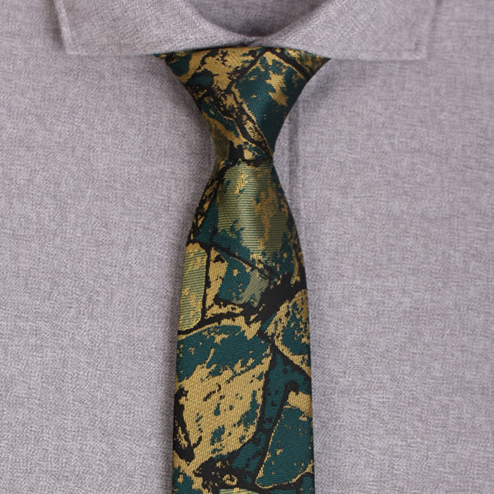 Corbata con gráfico abstracto en verde dorado para hombre