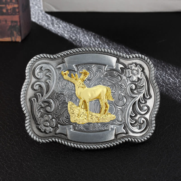 Cinturón de cuero con hebilla de animal tallado en oro para hombre hecho a mano