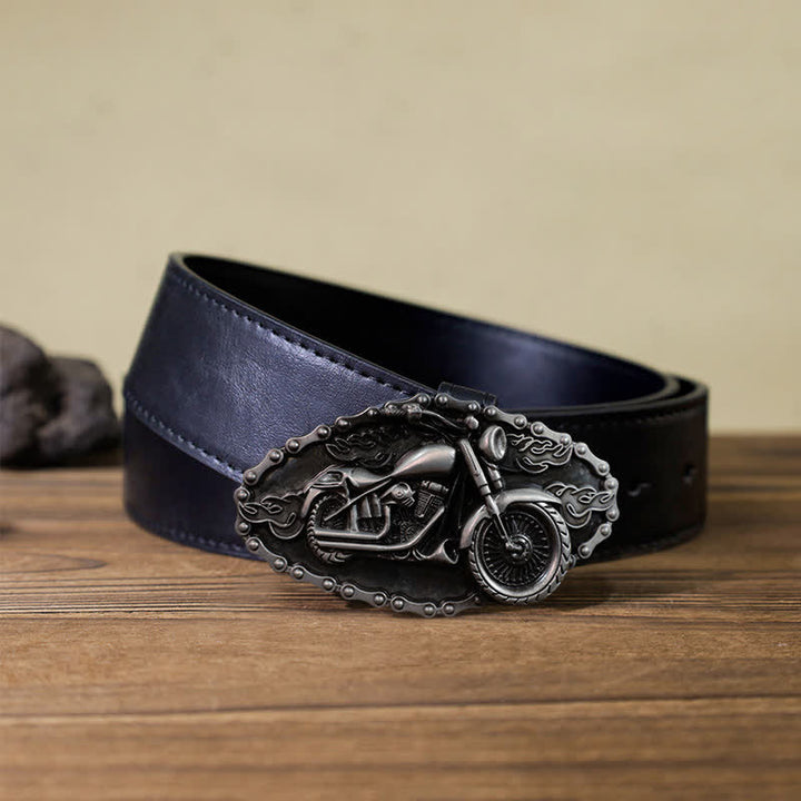 Cinturón de cuero con hebilla de motocicleta y locomotora para hombre