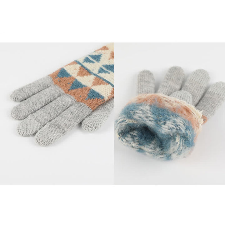 Conjunto de 3 guantes y gorro con estampado de triángulos para mujer