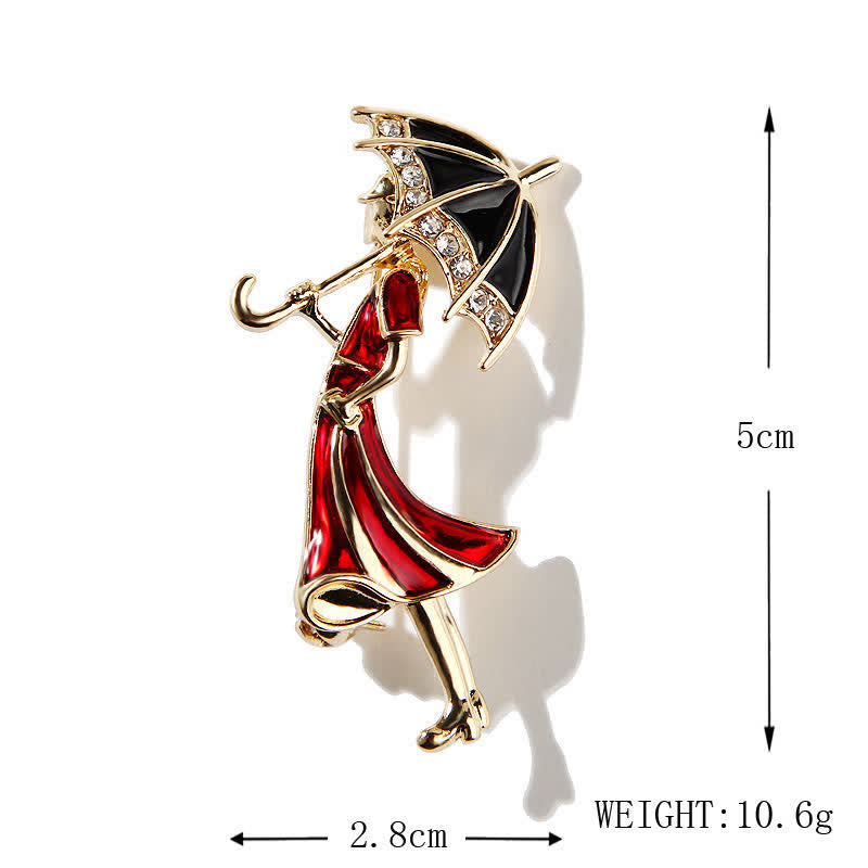 Precioso broche de mujer con forma de paraguas rojo