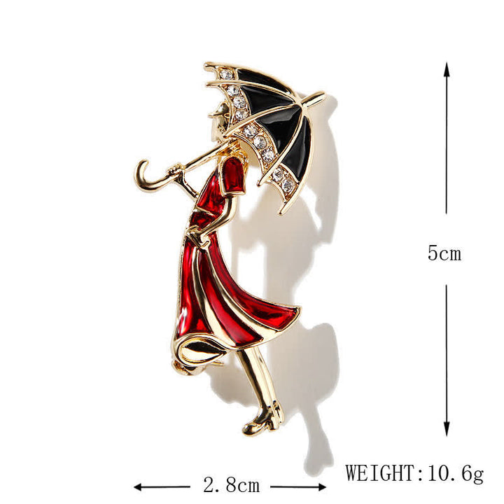Precioso broche de mujer con forma de paraguas rojo