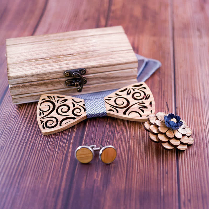Juego de 4 pajaritas de madera con diseño de hojas huecas para hombre.