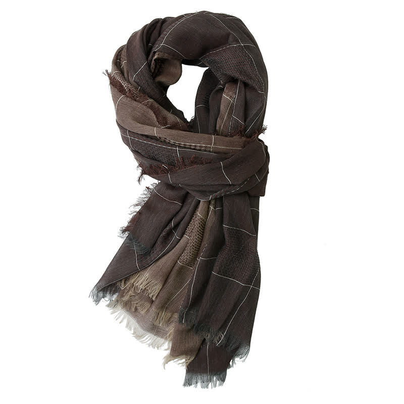 Bufanda de cuadros con flecos y patchwork de dos tonos para hombre