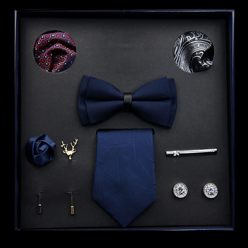 Caja de regalo con 8 pajaritas clásicas de negocios para hombre en color azul marino