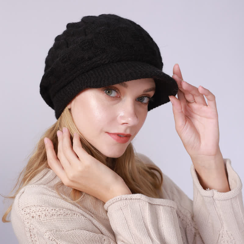 Gorro holgado con visera y forro mullido para mujer
