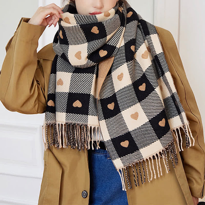 Capa de invierno para mujer con bufanda de cuadros Love