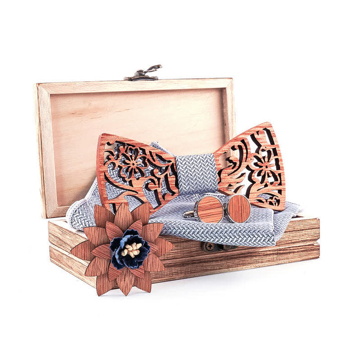 Juego de 4 pajaritas de madera huecas con diseño floral para hombre