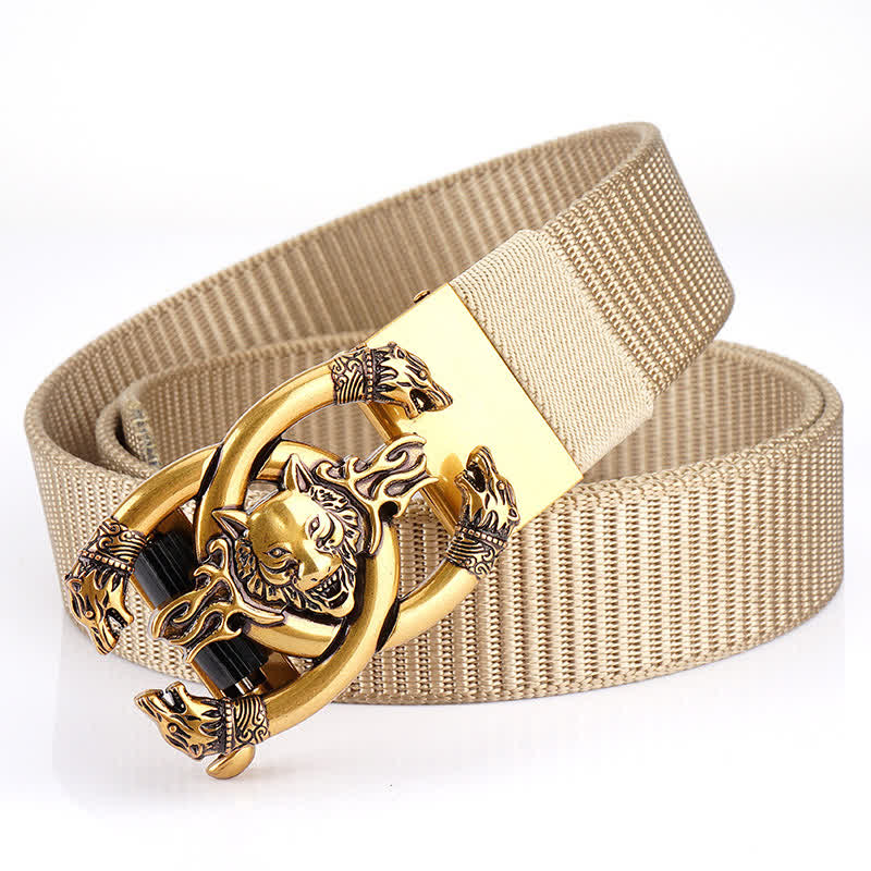 Cinturón de nailon con diseño de lobos feroces en llamas para hombre