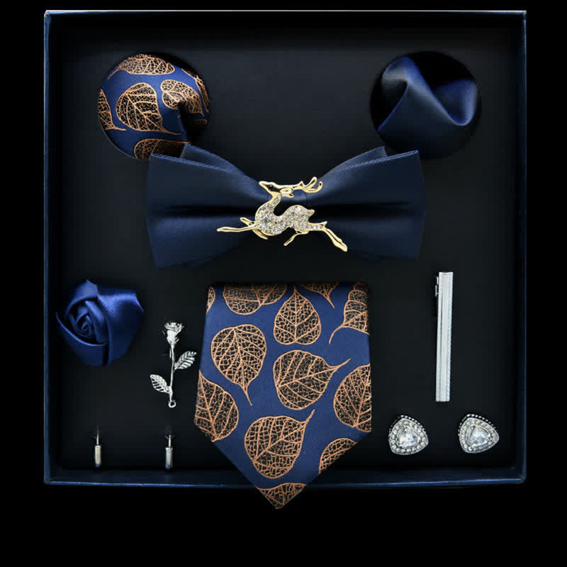Caja de regalo con 8 pijamas informales con diseño floral en azul marino y marrón