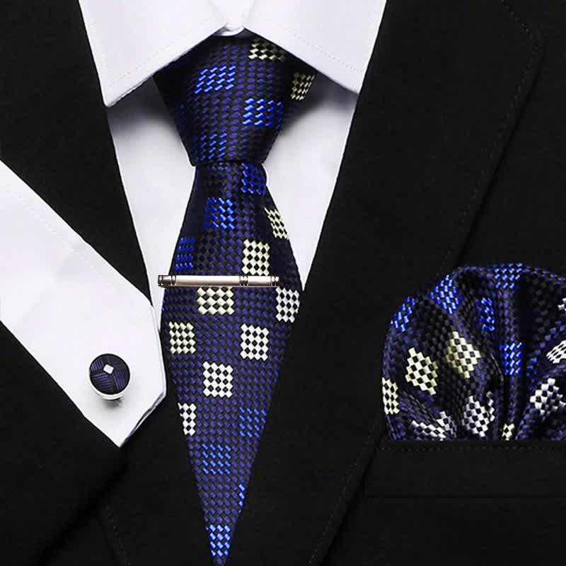 Conjunto de 4 corbatas a cuadros modernos para hombre en azul y amarillo