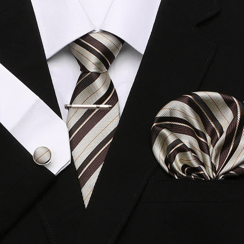 Conjunto de 4 corbatas de rayas sofisticadas de color marrón para hombre