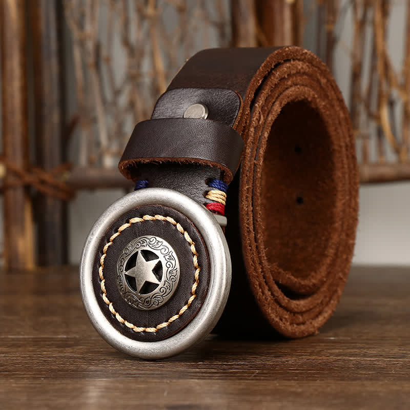 Cinturón de cuero grueso con pentáculo vintage para hombre