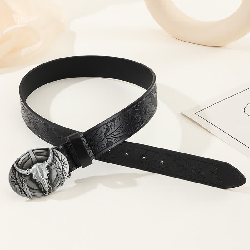 Cinturón de cuero Mad Bull grabado para hombre