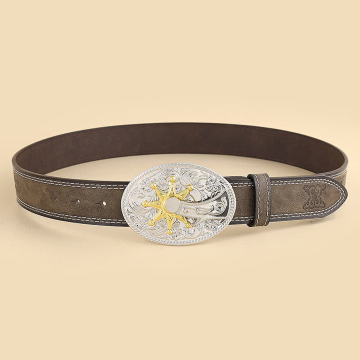 Cinturón de cuero con estrellas y flores talladas para hombre